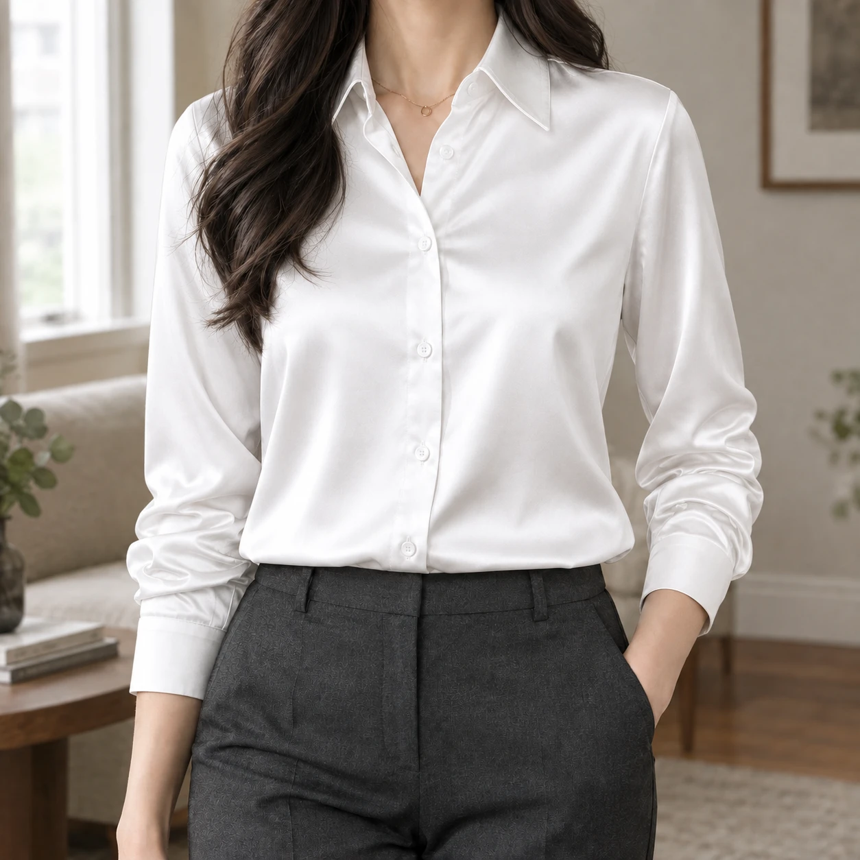 Charlotte-Belle Satin Shirt — White