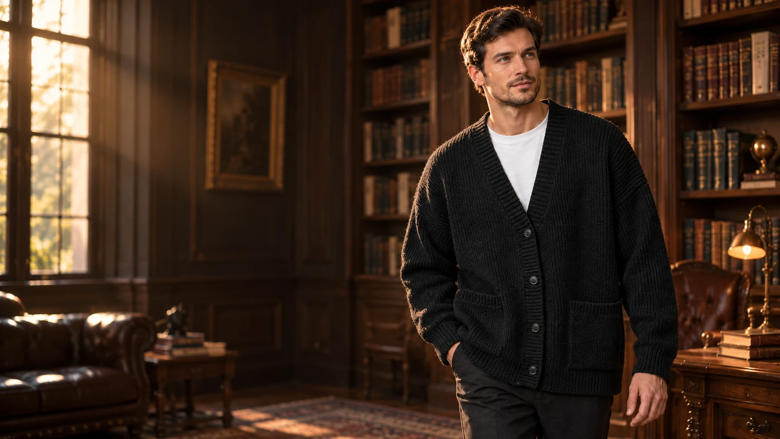 Brannock Ribbed Cardigan in an editorial setting