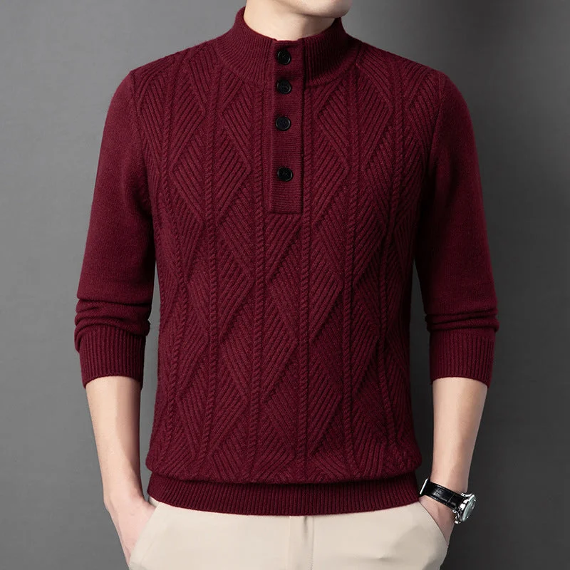 Fabrano Button-Neck Sweater — Red